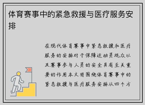 体育赛事中的紧急救援与医疗服务安排